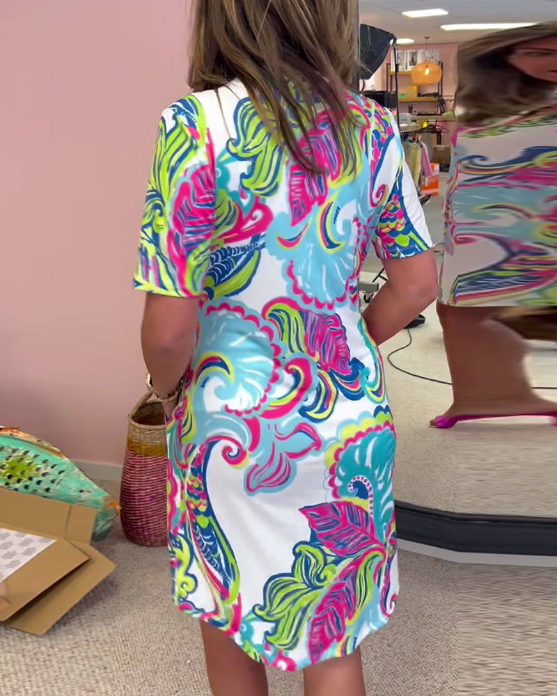 Dames Midi Jurk Met Bohemian Print en Vloeiende Pasvorm 5