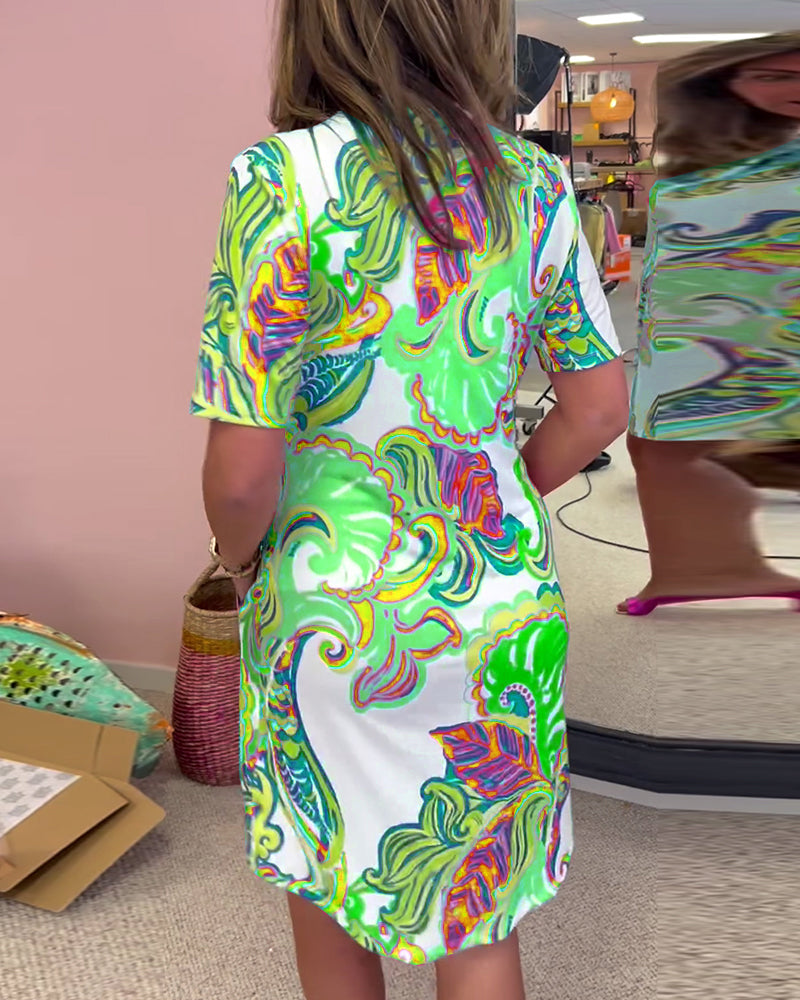 Dames Midi Jurk Met Bohemian Print en Vloeiende Pasvorm 8