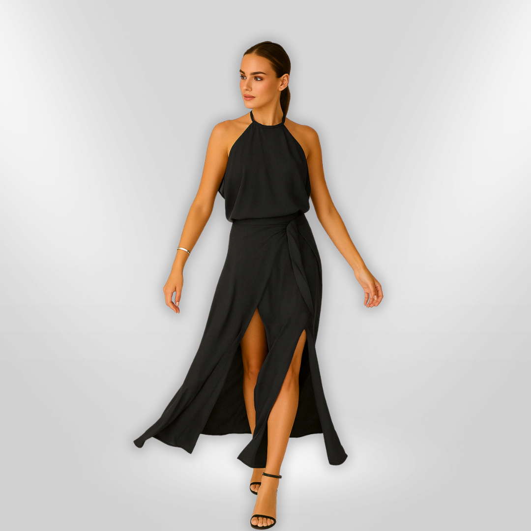 Dames Midi Jurk Open Schouders Asymmetrische Zoom Zachte Stof 1