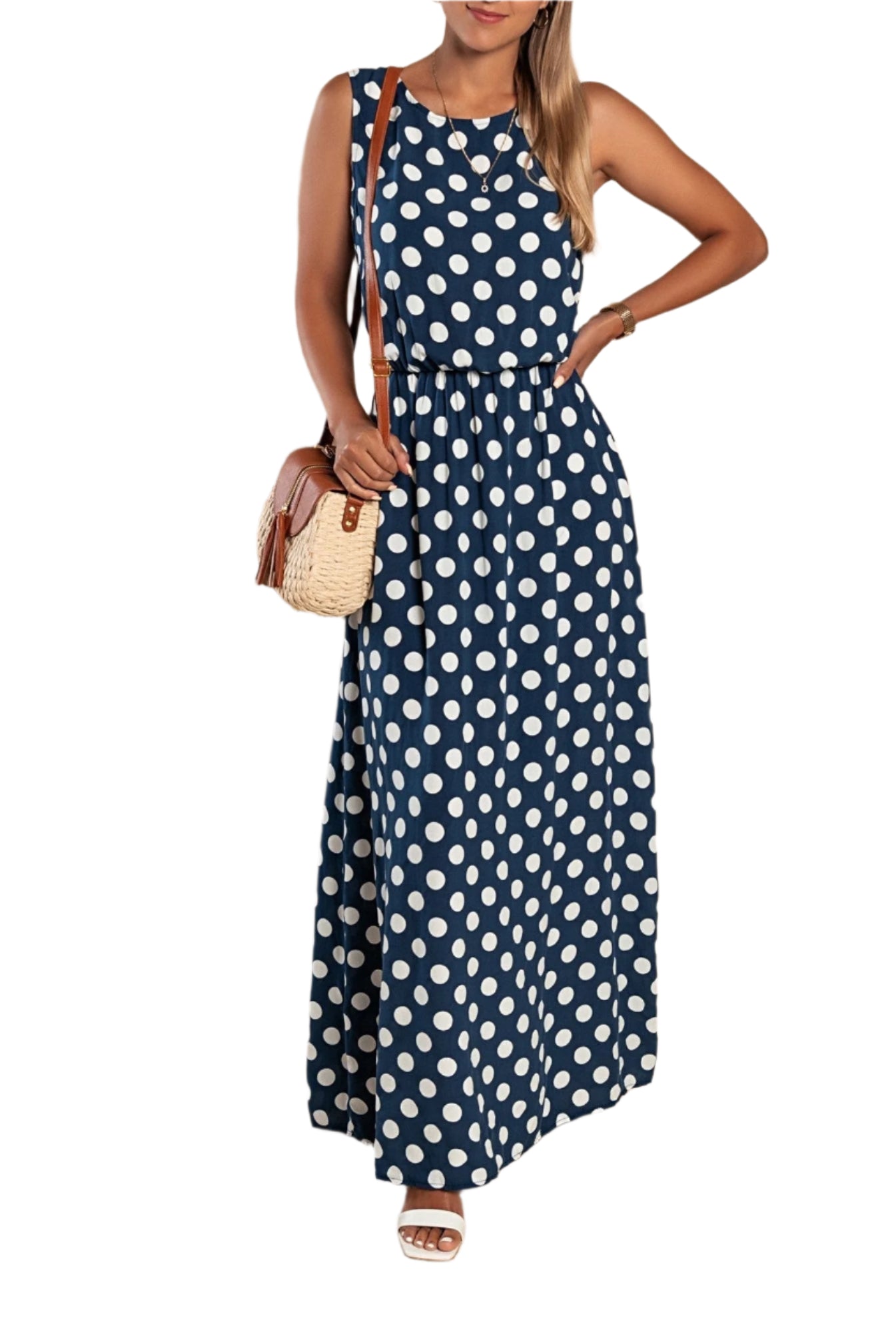 Dames Midi Jurk Polka Dot Tijdloos Lichtgewicht Stof 0