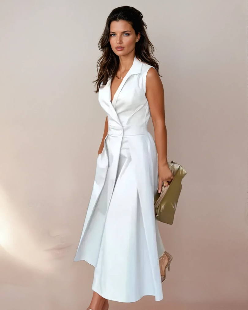 Dames Midi Jurk V-hals A-lijn Luxe Ademend Stoffen Elegant 1