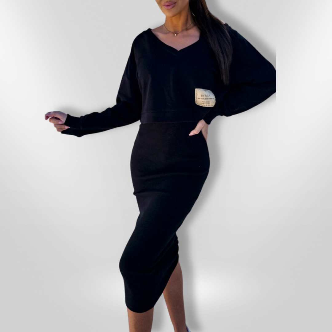 Dames Midi Jurk en Korte Sweatshirt Set 1