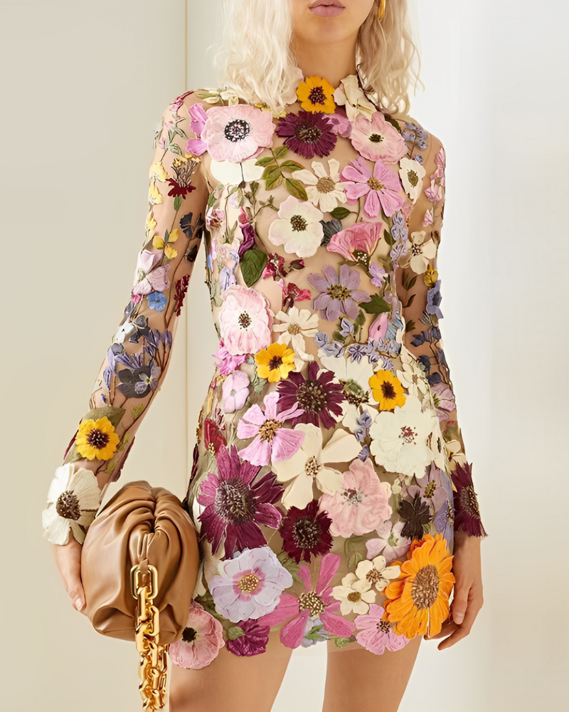 Dames Midi Jurk met Bloemenprint en Hoge Kraag 0