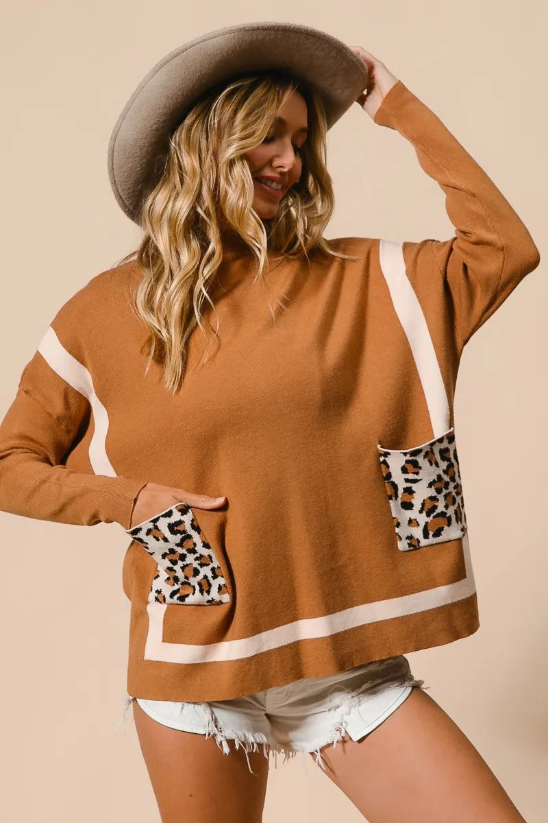 Dames Mock Neck Trui met Luipaard Pocket 4