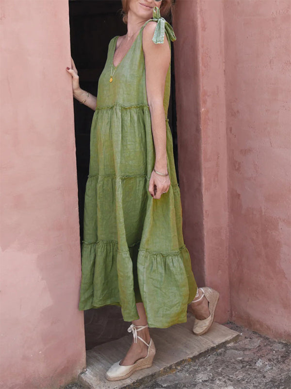 Dames Mouwloze Jurk Katoen Linnen Effen Casual Zomerjurk 4