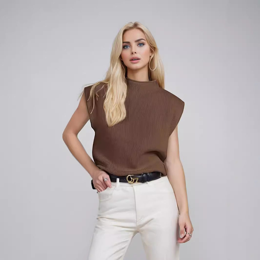 Dames Mouwloze Turtleneck Trui Ribgebreid voor Casual en Zakelijke Looks 3