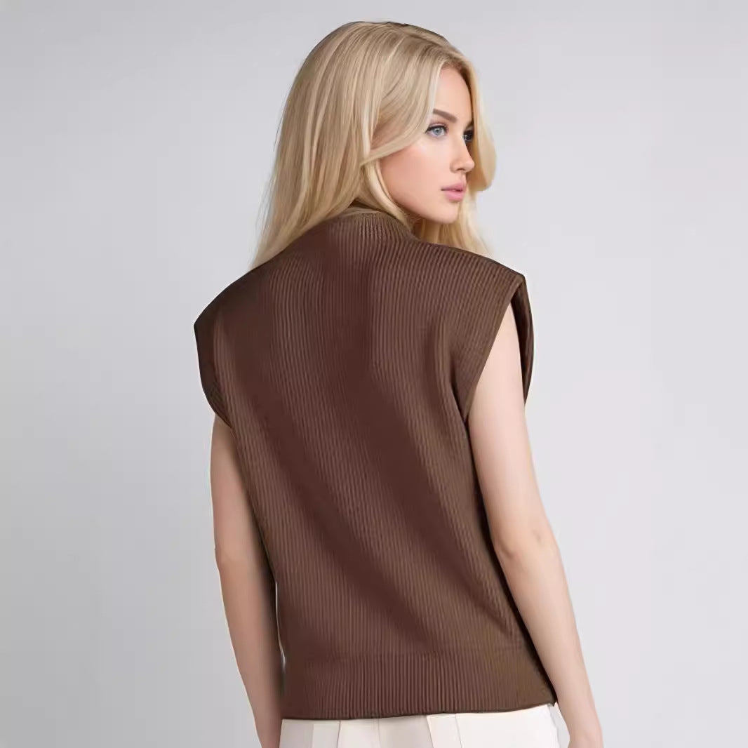 Dames Mouwloze Turtleneck Trui Ribgebreid voor Casual en Zakelijke Looks 4