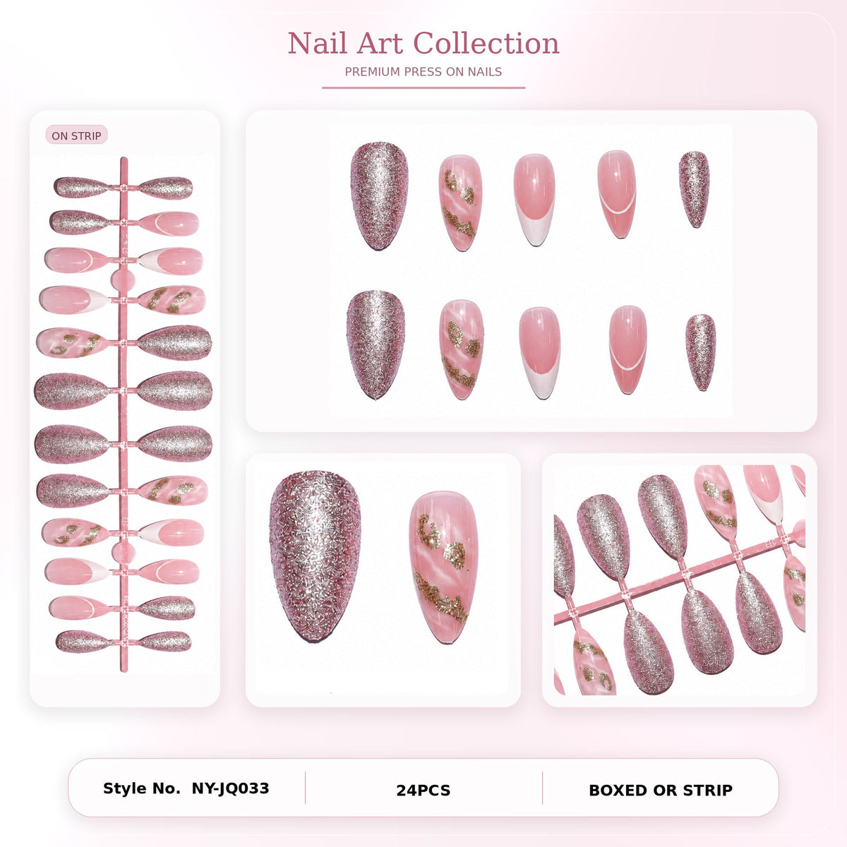 Dames Nagels Set met Glitter en Bloemenpatroon 2