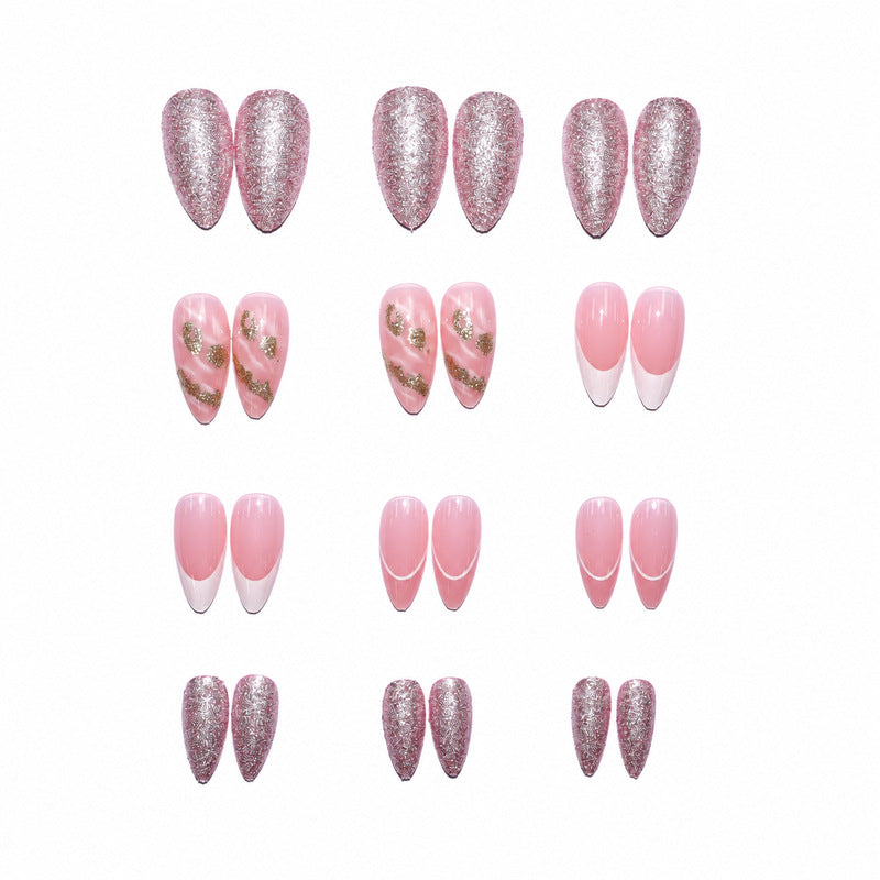 Dames Nagels Set met Glitter en Bloemenpatroon 3