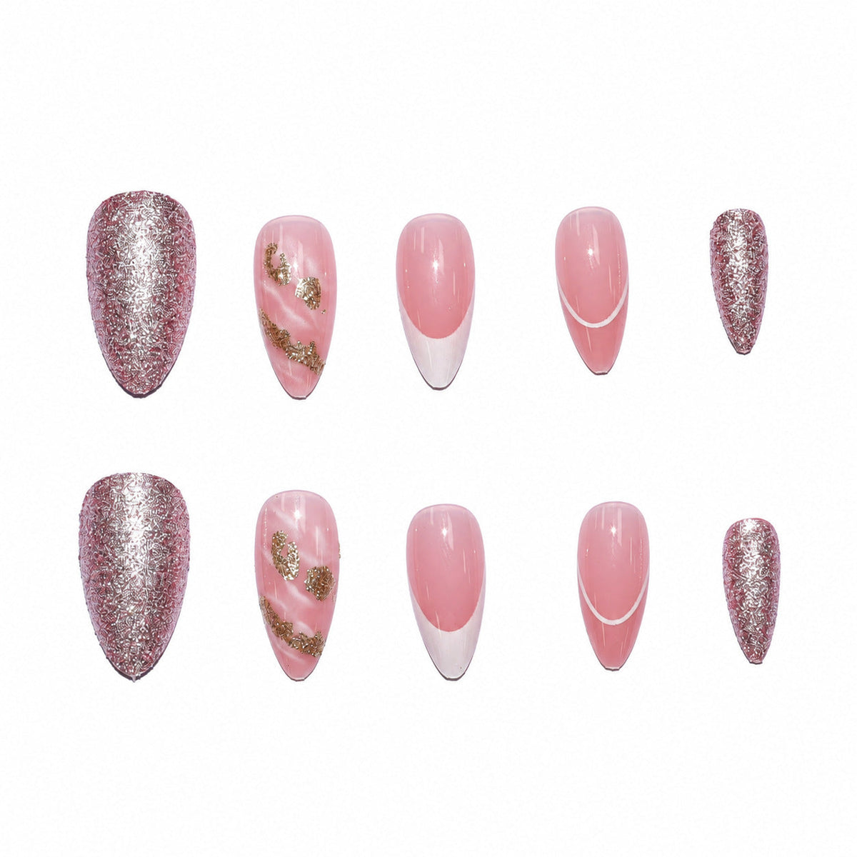 Dames Nagels Set met Glitter en Bloemenpatroon 4