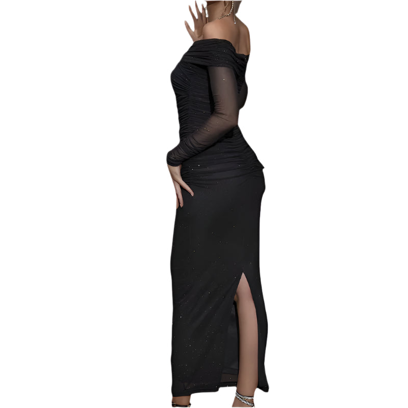 Dames Off-Shoulder Lange Mouwen Avondjurk 0