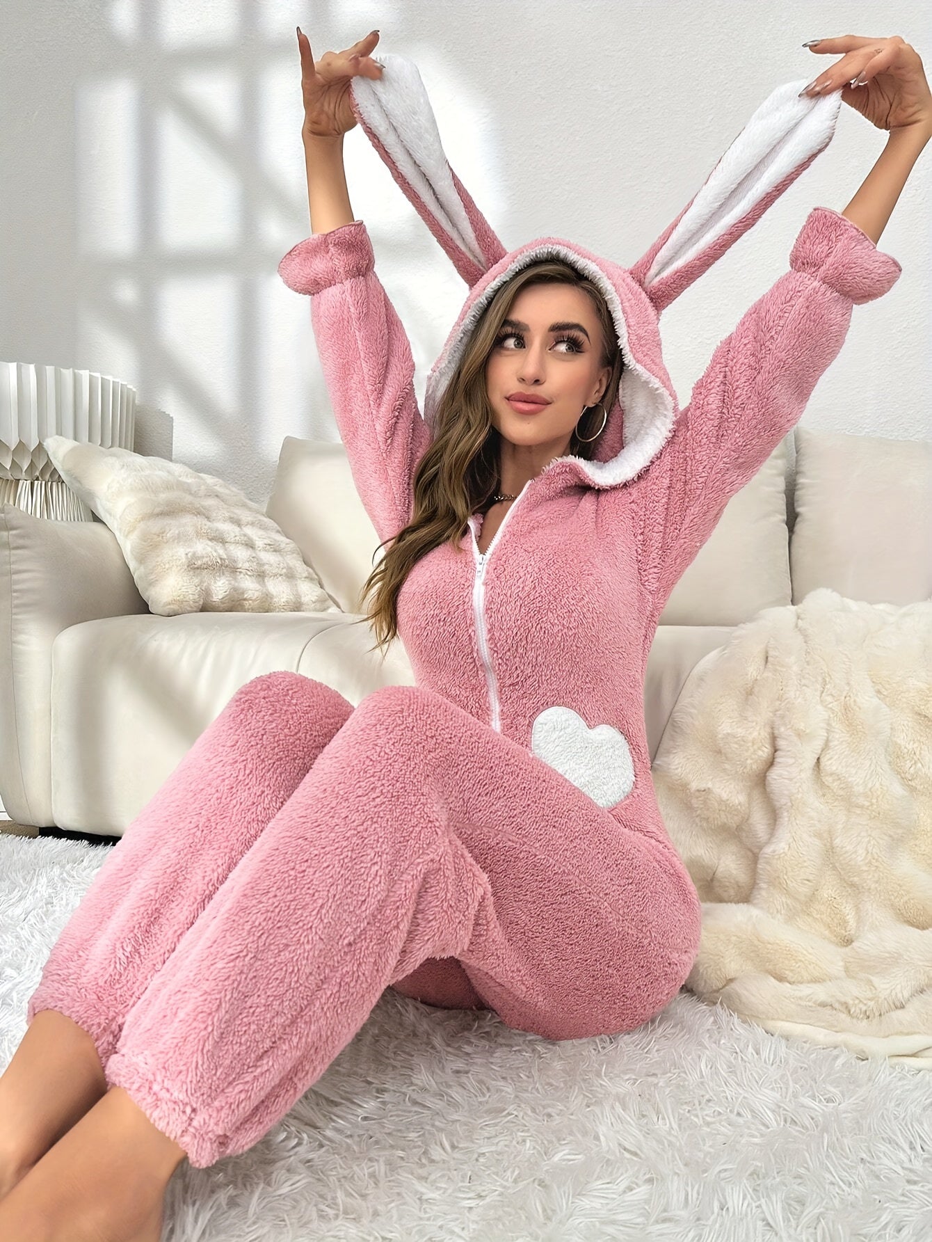 Dames Onesie met Capuchon en Konijnenoren voor Comfortabele Avonden 0