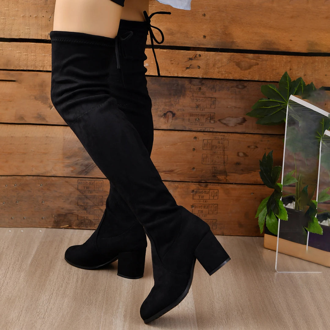 Dames Over-the-Knee Boots Suède Met Blokhak 2