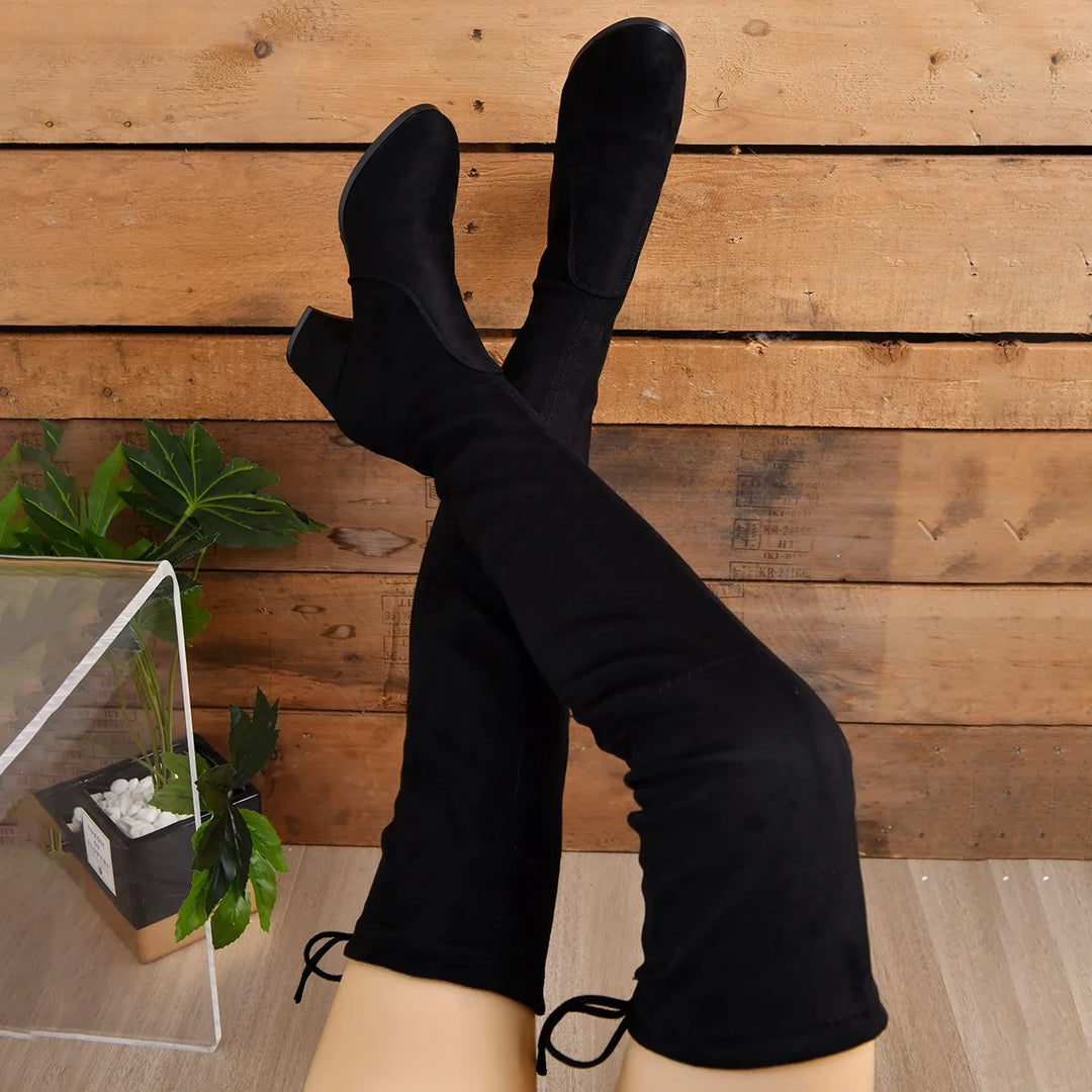 Dames Over-the-Knee Boots Suède Met Blokhak 4