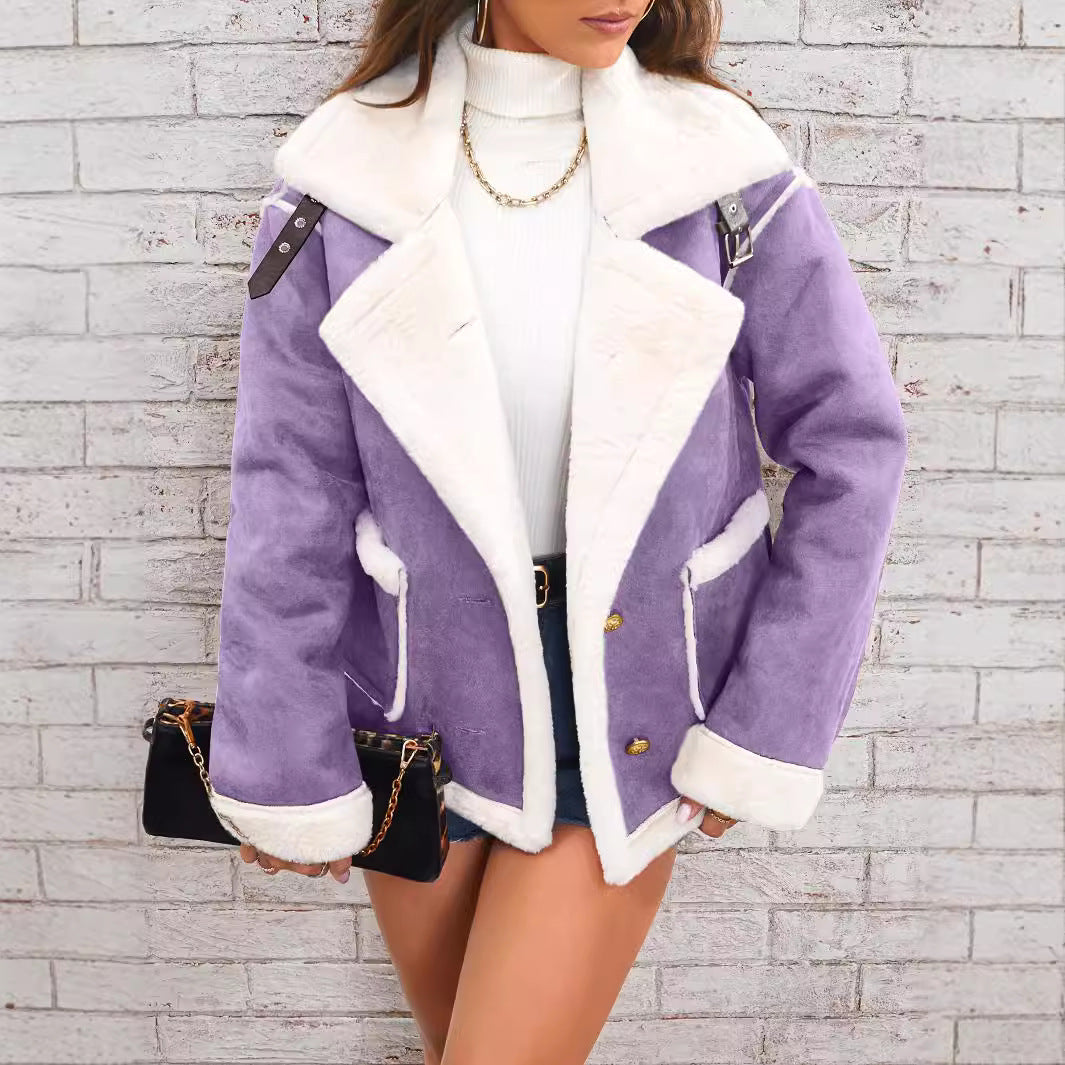 Dames Oversized Faux Fur Jacket Suede Look 2