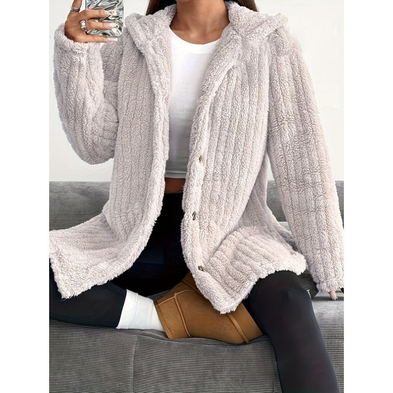Dames Oversized Jas met Capuchon en Ribbeltextuur 1