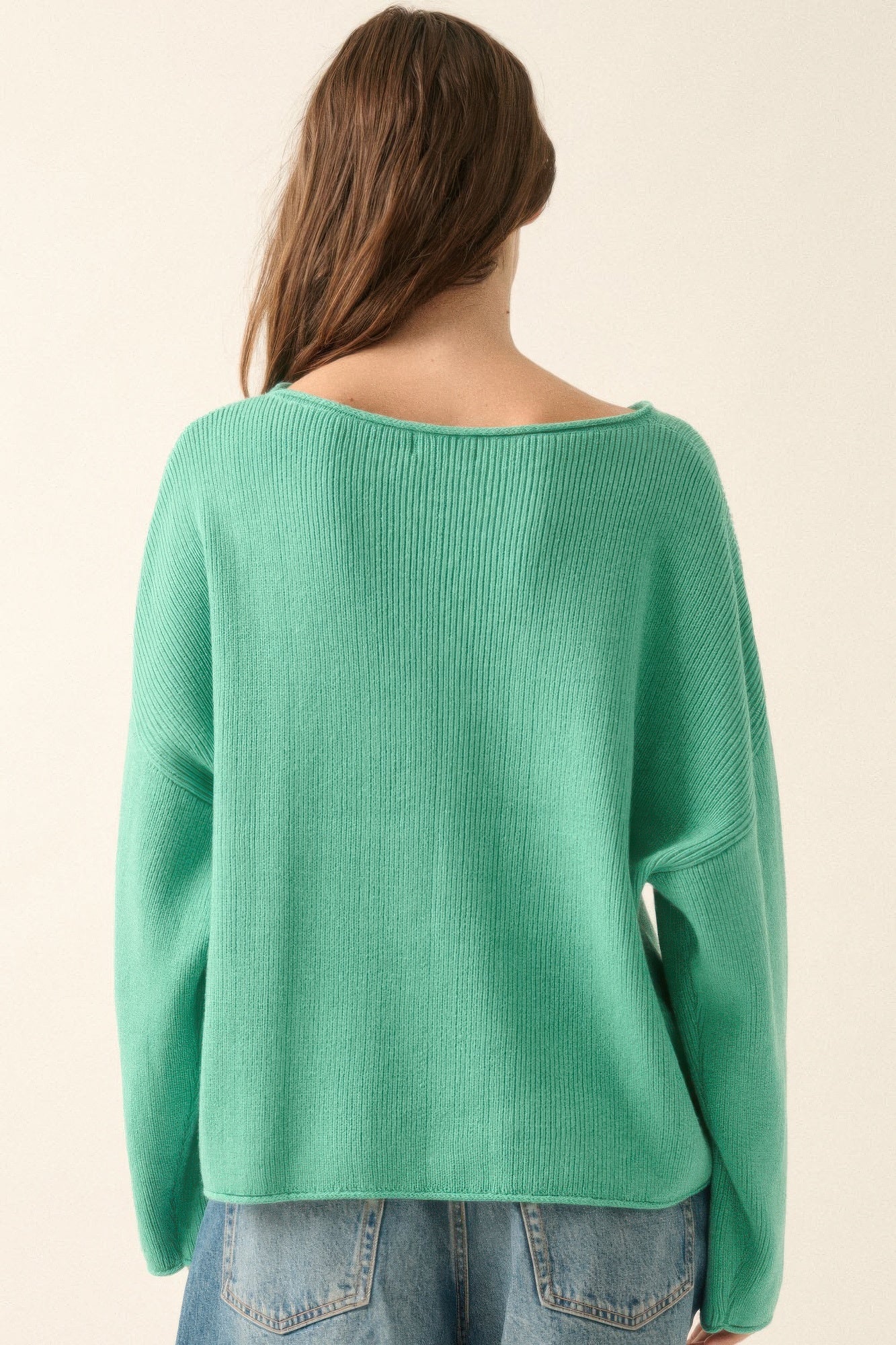 Dames Oversized Trui Boot Hals Ribgebreid Katoenmix 5