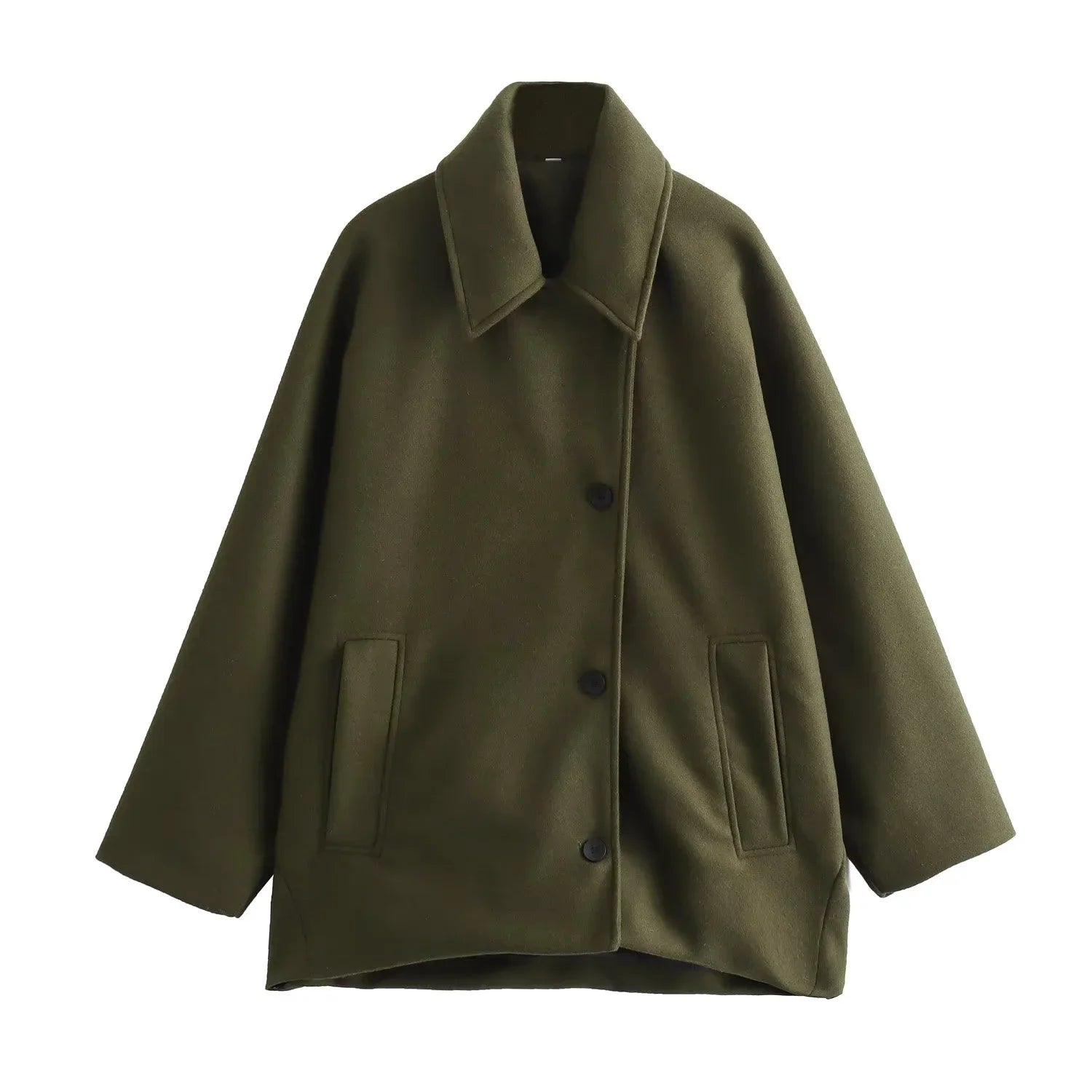 Dames Oversized Winterjas met Lange Mouwen en Knopen 0