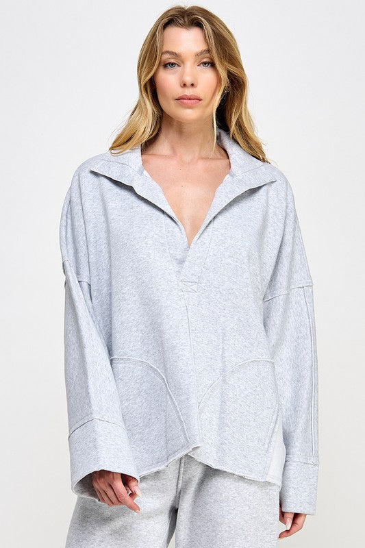 Dames Pullover V-Hals Dolman Mouwen Grijs 1