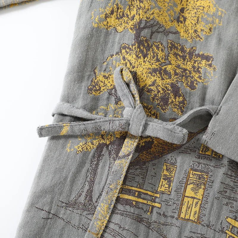 Dames Pyjama Set Kimono Met Artistieke Aquarelpatronen 5