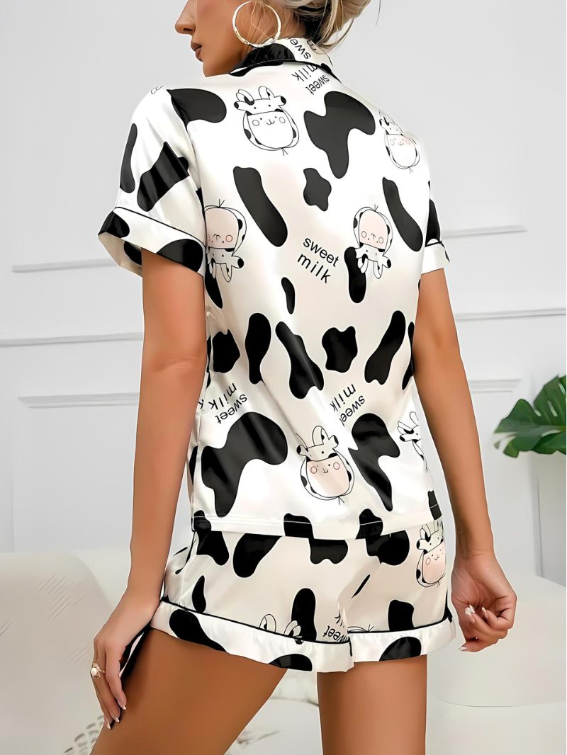 Dames Pyjama Set Satijnen Met Kraag En Elastische Taille 2