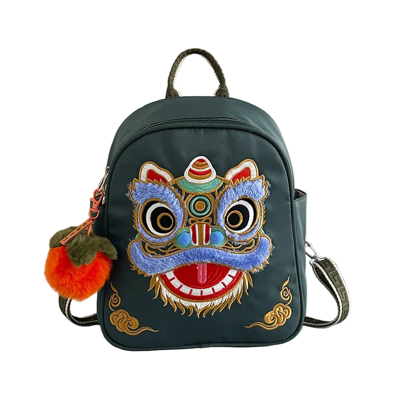 Dames Rugzak Mini Met Geborduurd Leeuwontwerp Voor Casual Gebruik 0