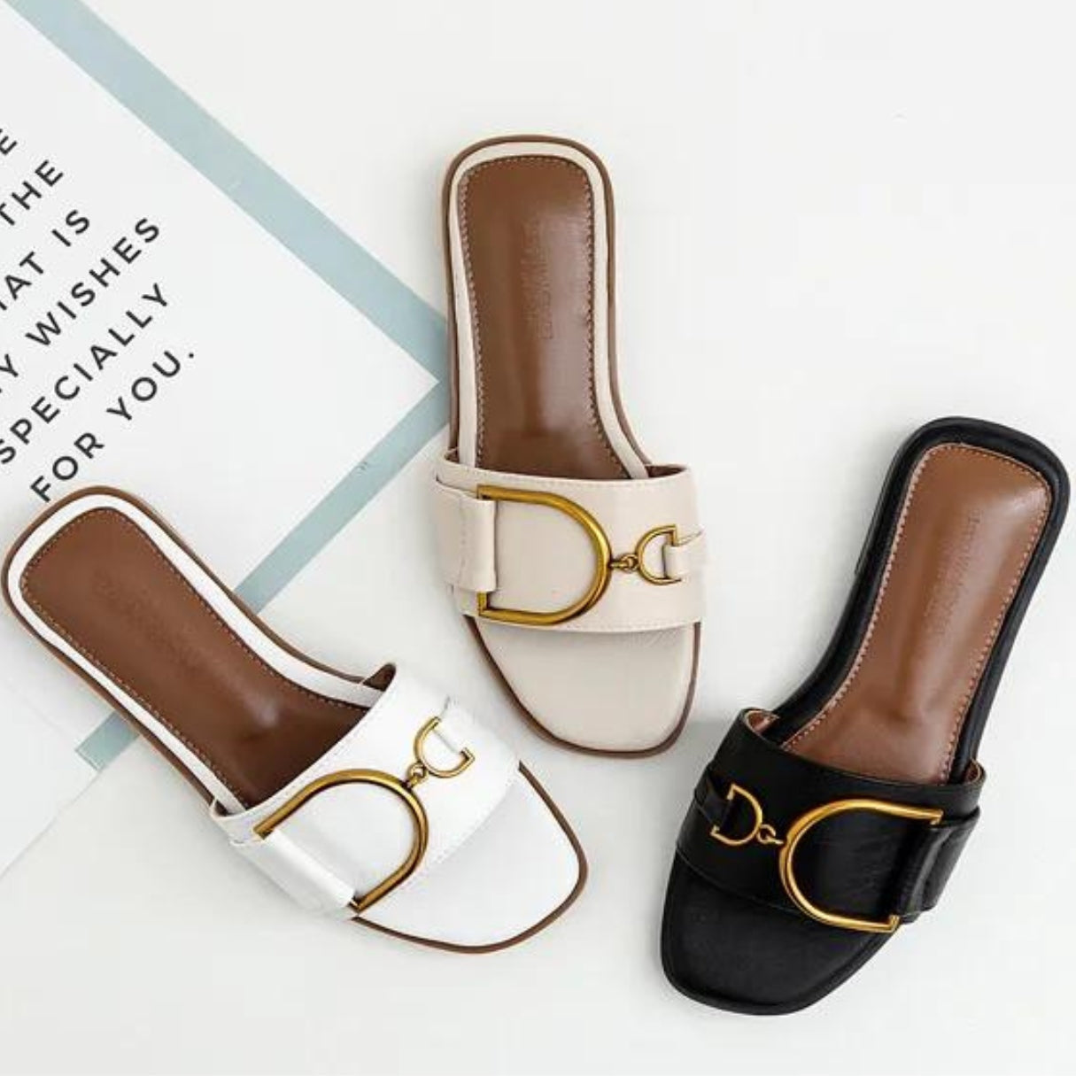 Dames Sandalen Vierkante Neus Leren Flat Heel 3