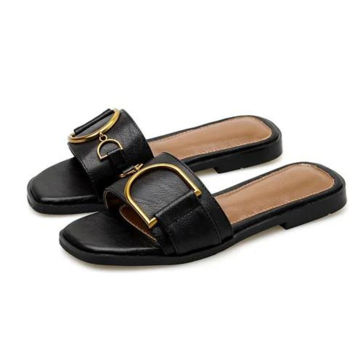 Dames Sandalen Vierkante Neus Leren Plat 1