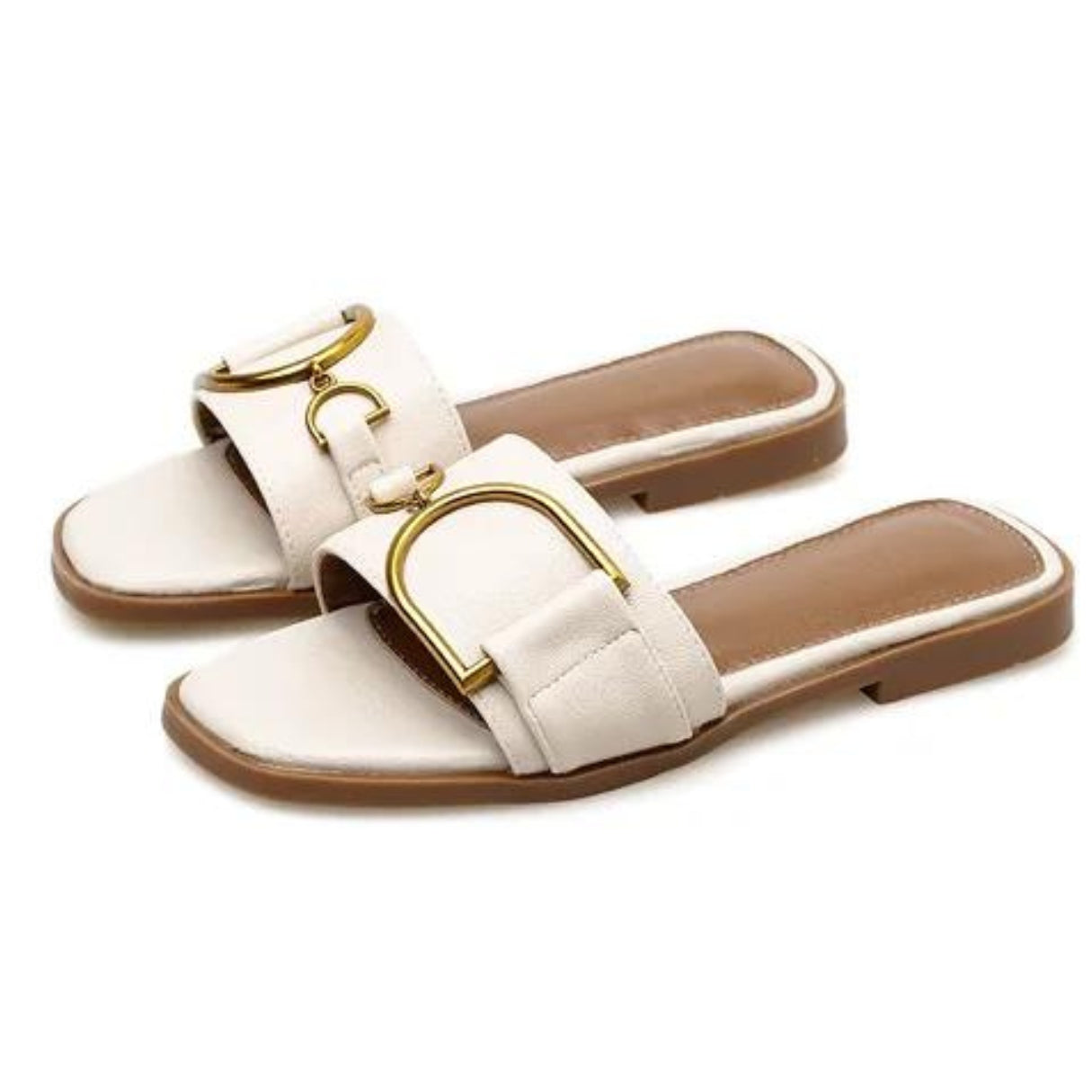 Dames Sandalen Vierkante Neus Leren Plat 2