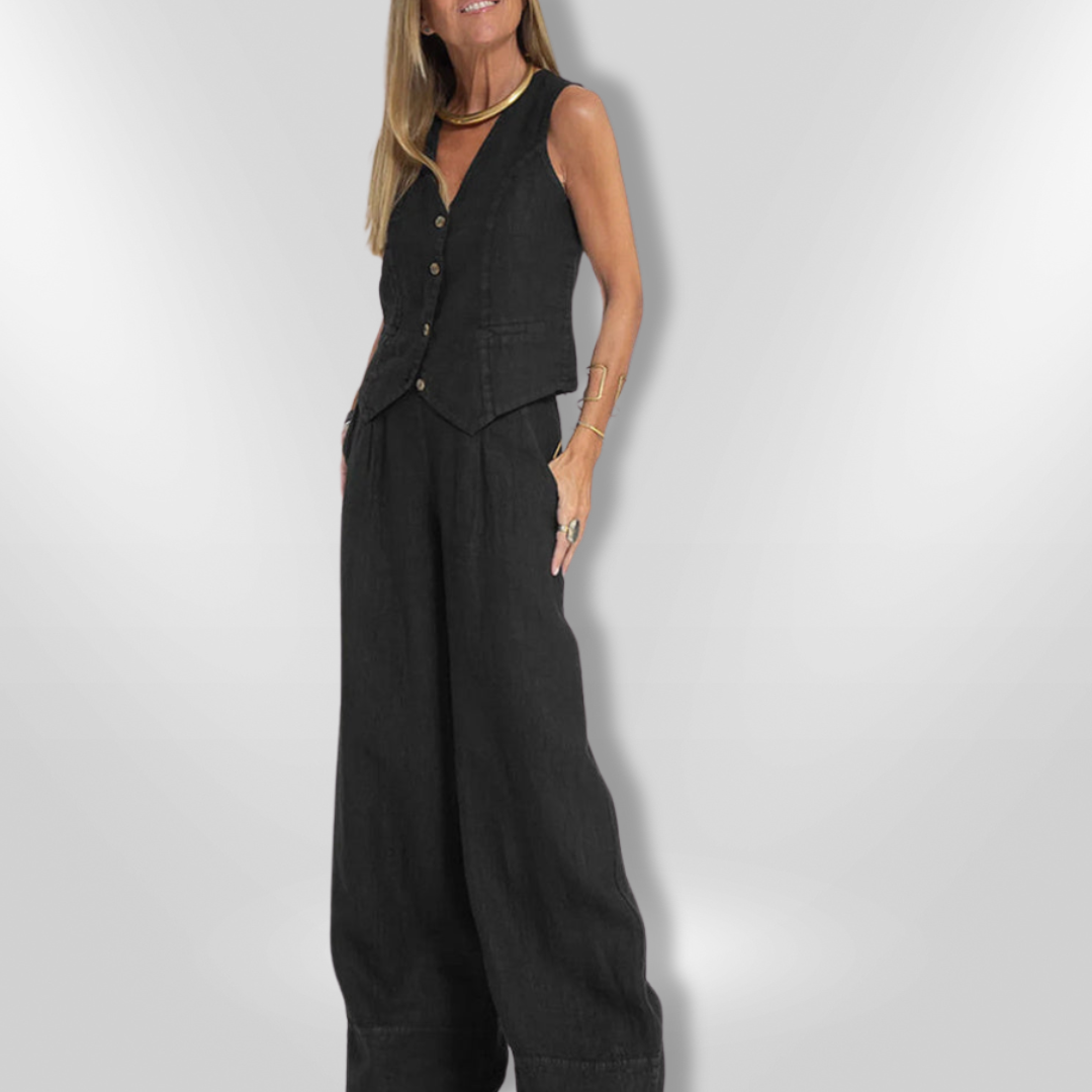 Dames Set Elegante Top en Wijde Broek 3