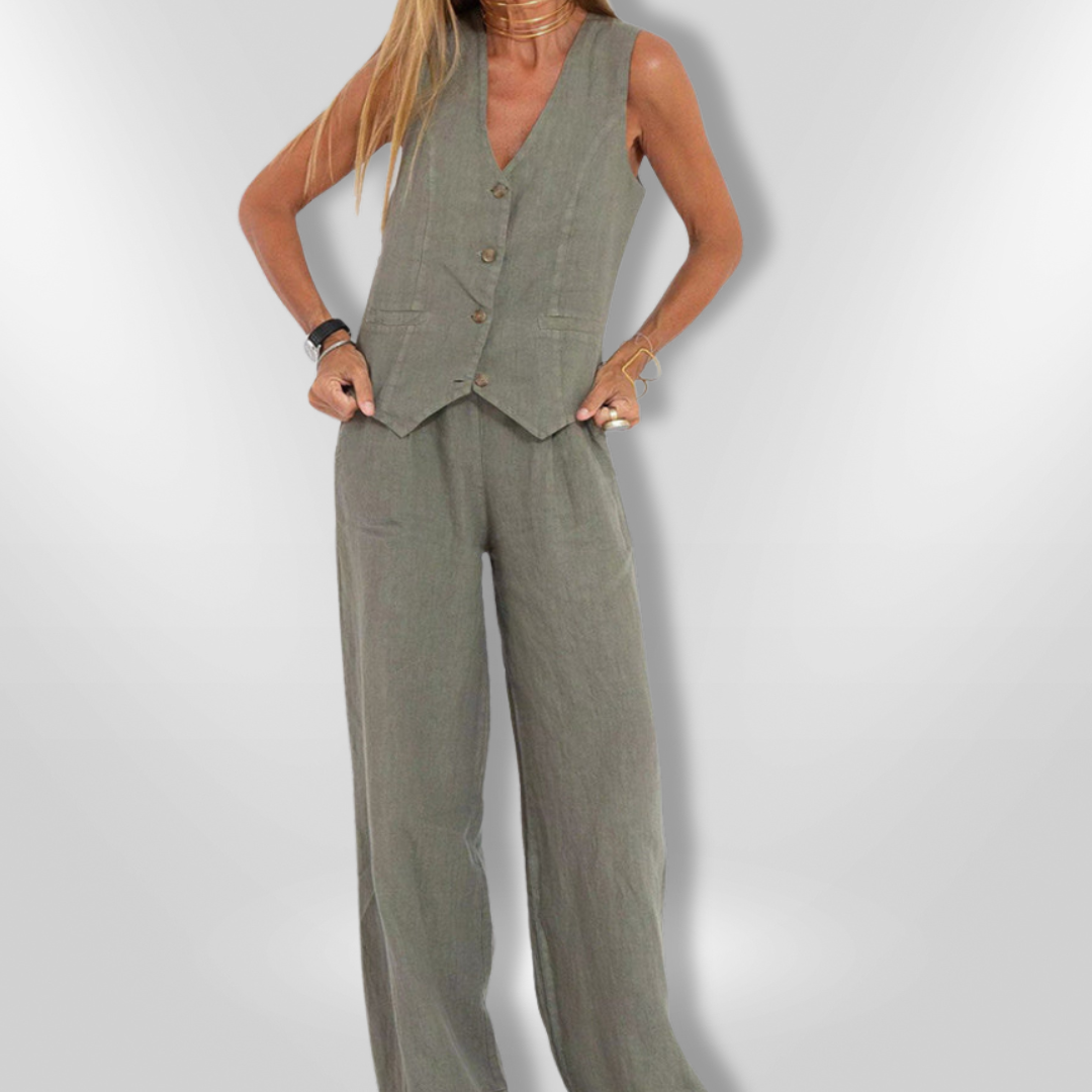 Dames Set Elegante Top en Wijde Broek 9