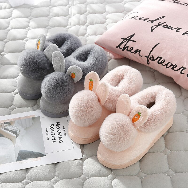 Dames Slippers Konijnenoren Antislip Zool Hoogwaardige Stof 1