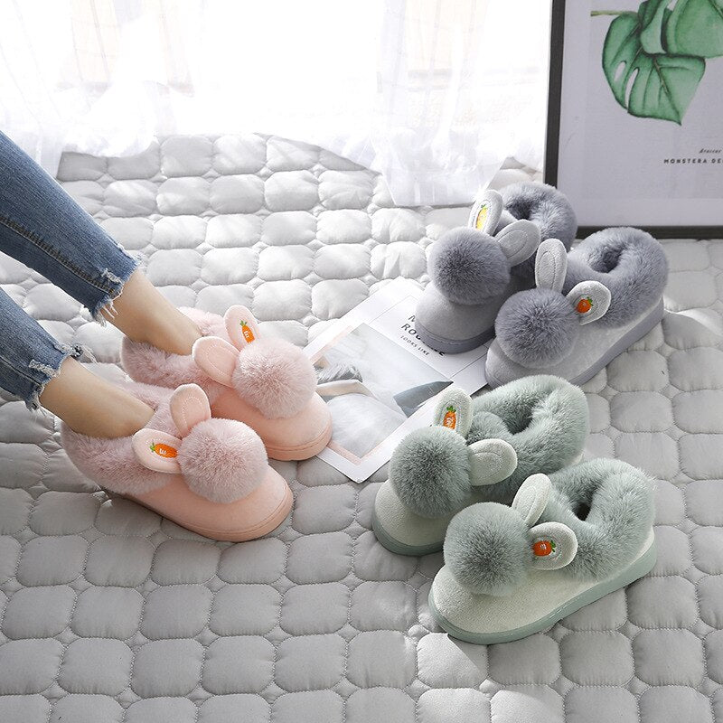 Dames Slippers Konijnenoren Antislip Zool Hoogwaardige Stof 3