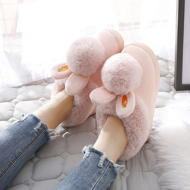 Dames Slippers Konijnenoren Antislip Zool Hoogwaardige Stof 5