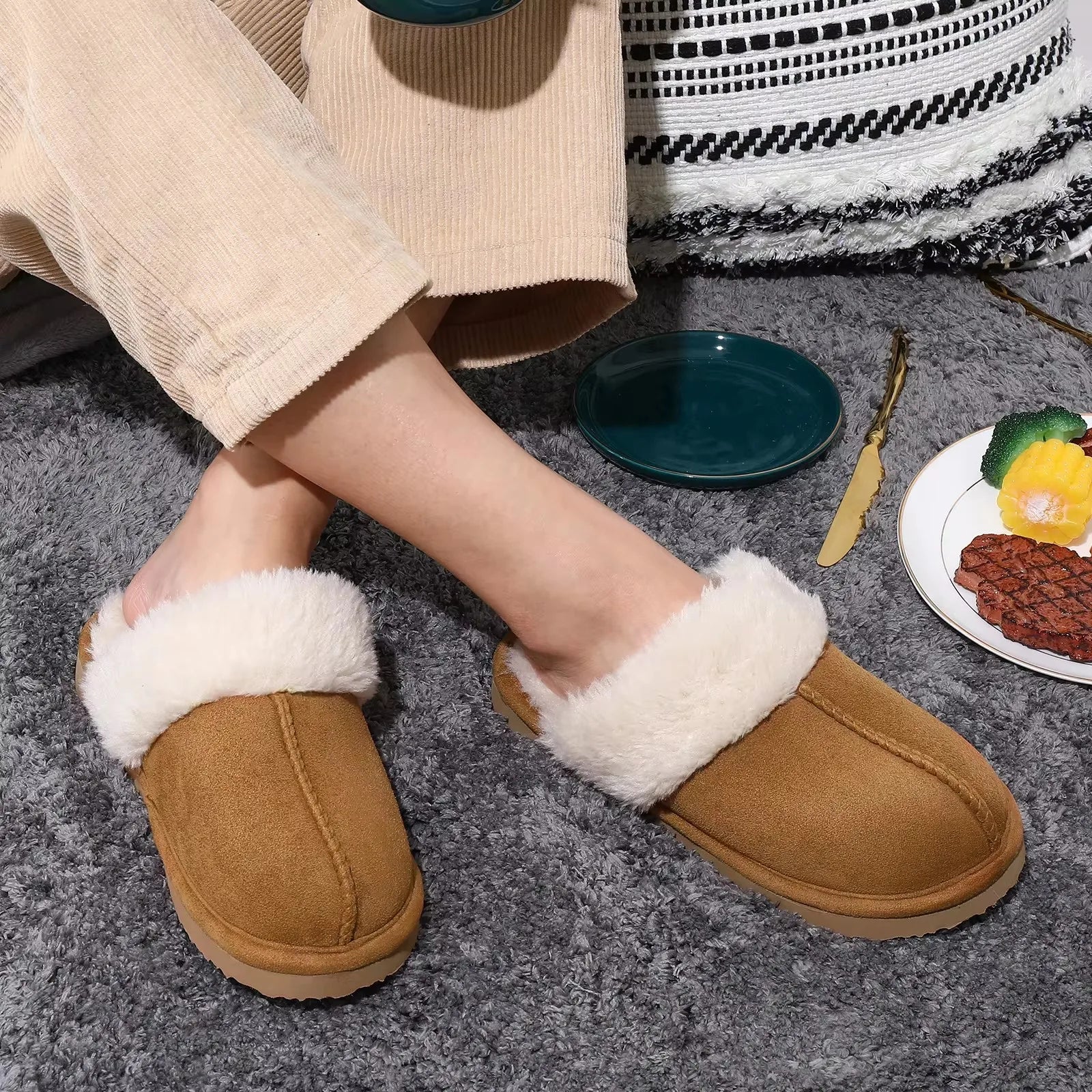 Dames Slippers Pluche Voering Antislip Slip-On voor Binnengebruik 6