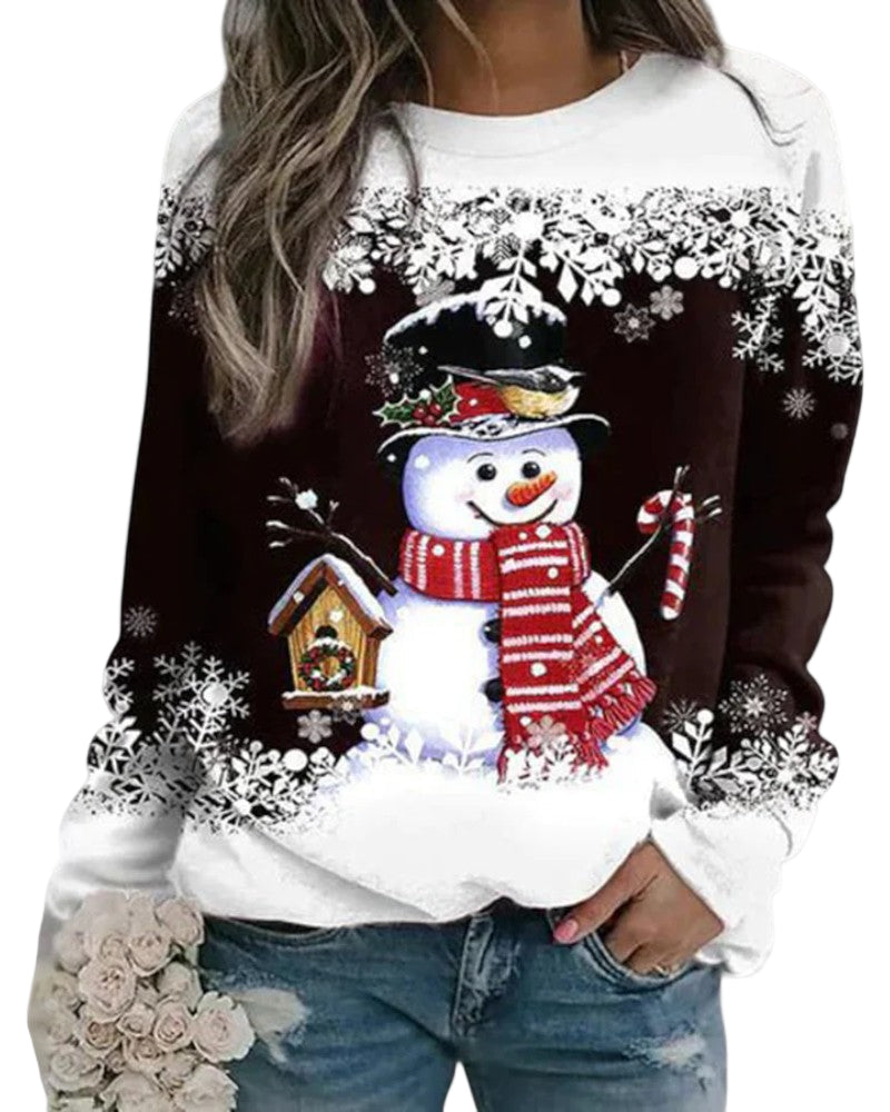 Dames Sweatshirt met Lange Mouwen en Sneeuwpopprint 0