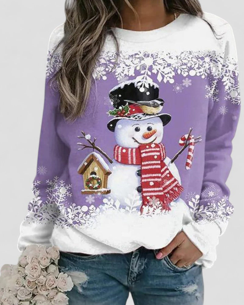 Dames Sweatshirt met Lange Mouwen en Sneeuwpopprint 5