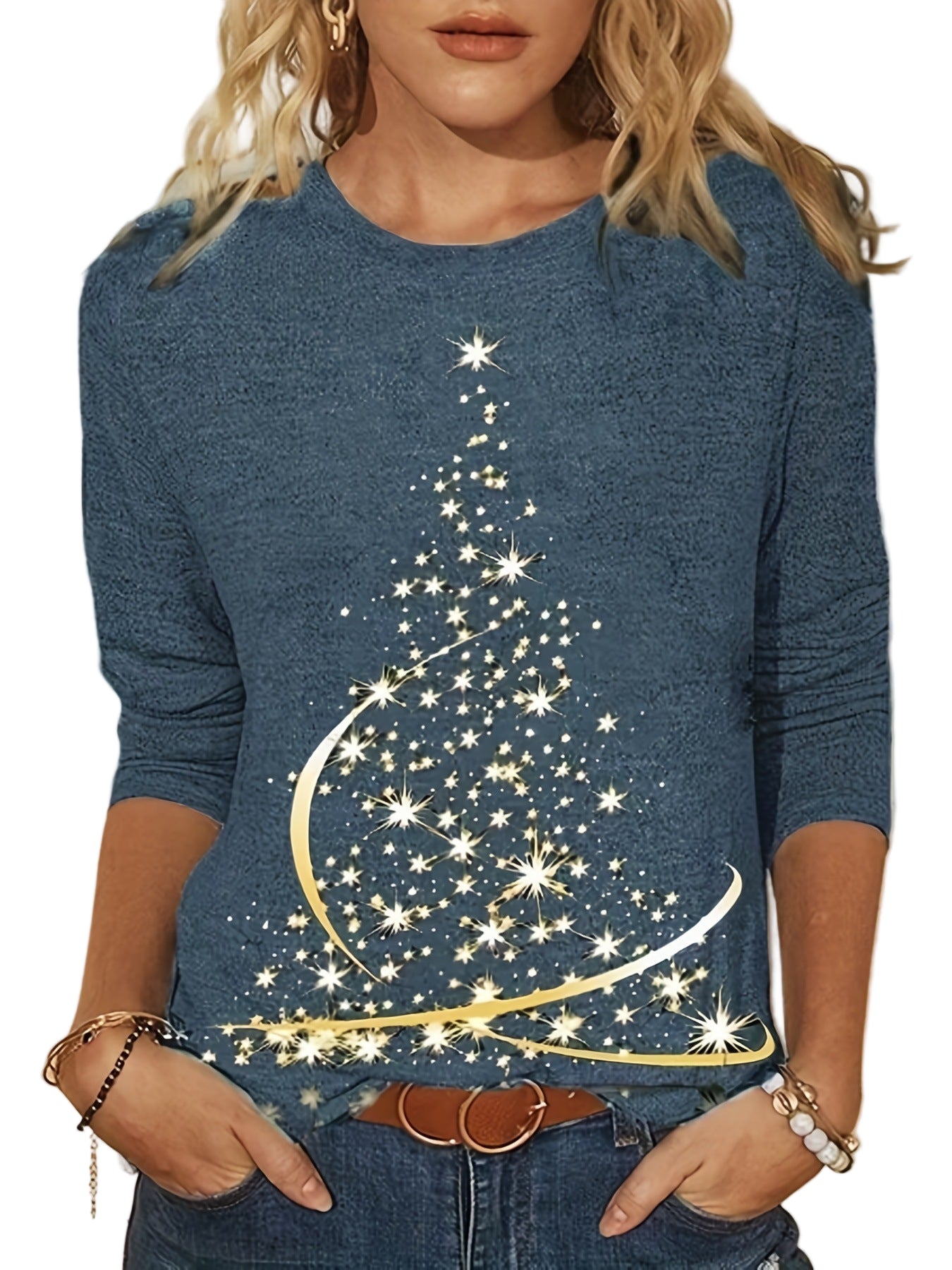 Dames T-shirt met Lange Mouwen en Kerstmotief 0