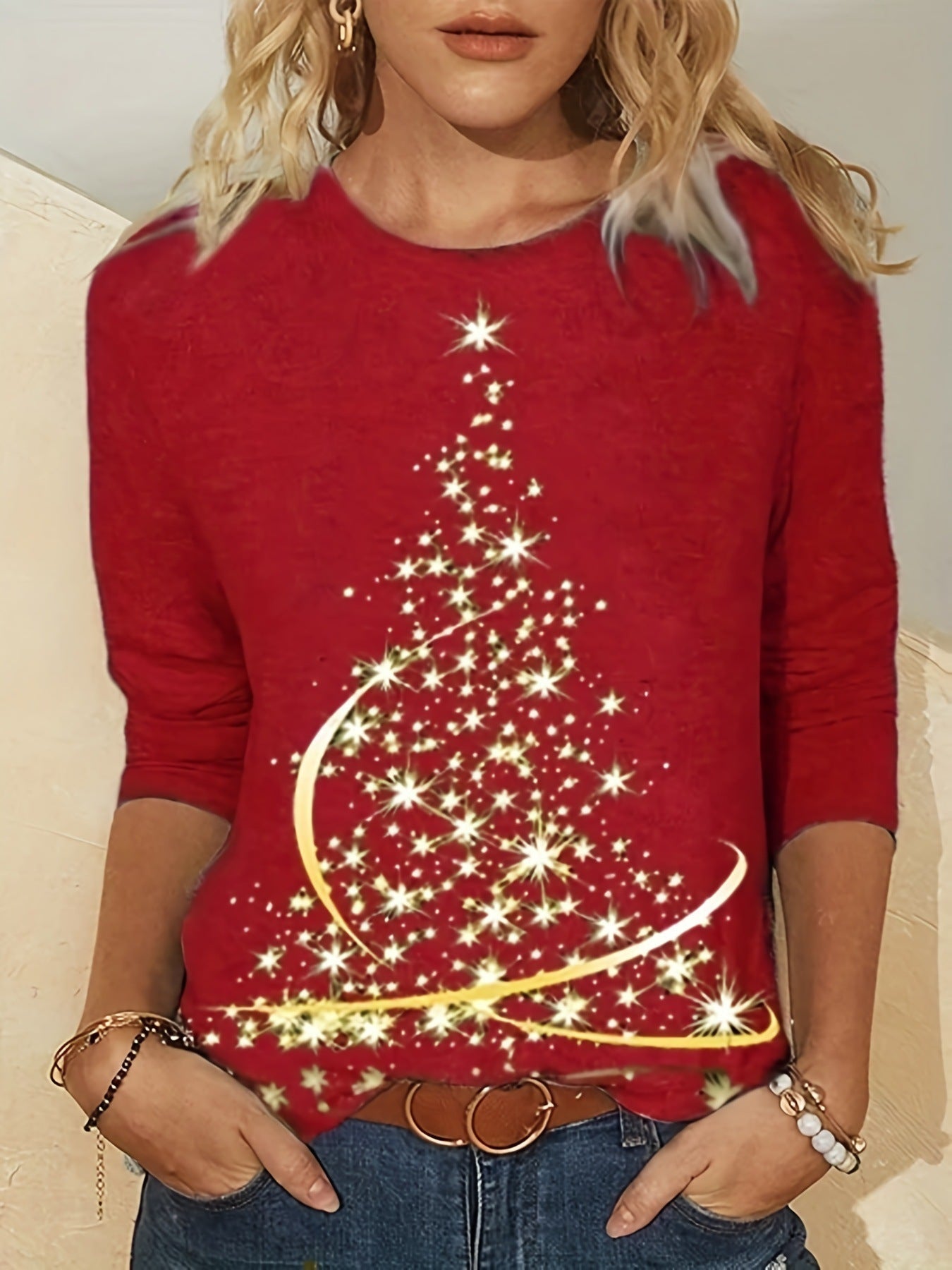 Dames T-shirt met Lange Mouwen en Kerstmotief 7