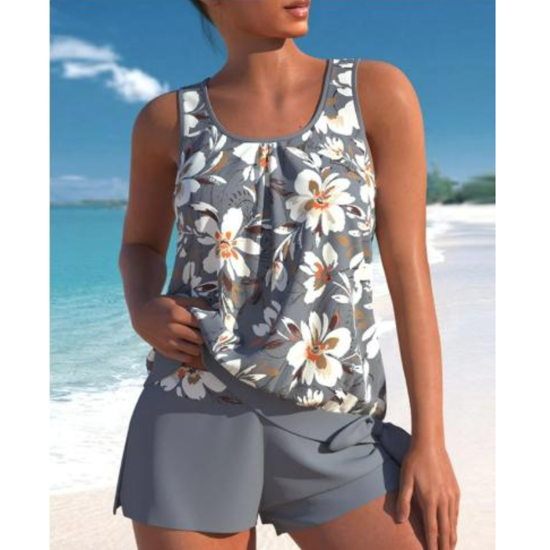 Dames Tankini Set Tweekleurig Bloemenprint Hoogwaardige Stof 1