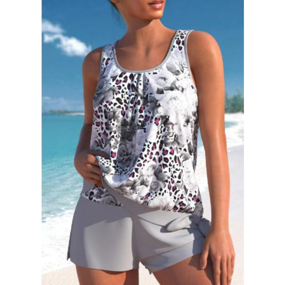 Dames Tankini Set Tweekleurig Bloemenprint Hoogwaardige Stof 2