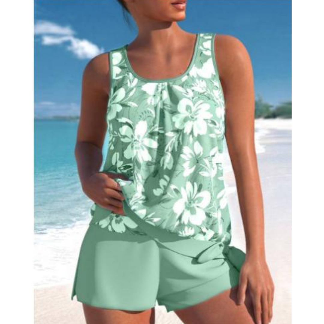 Dames Tankini Set Tweekleurig Bloemenprint Hoogwaardige Stof 3