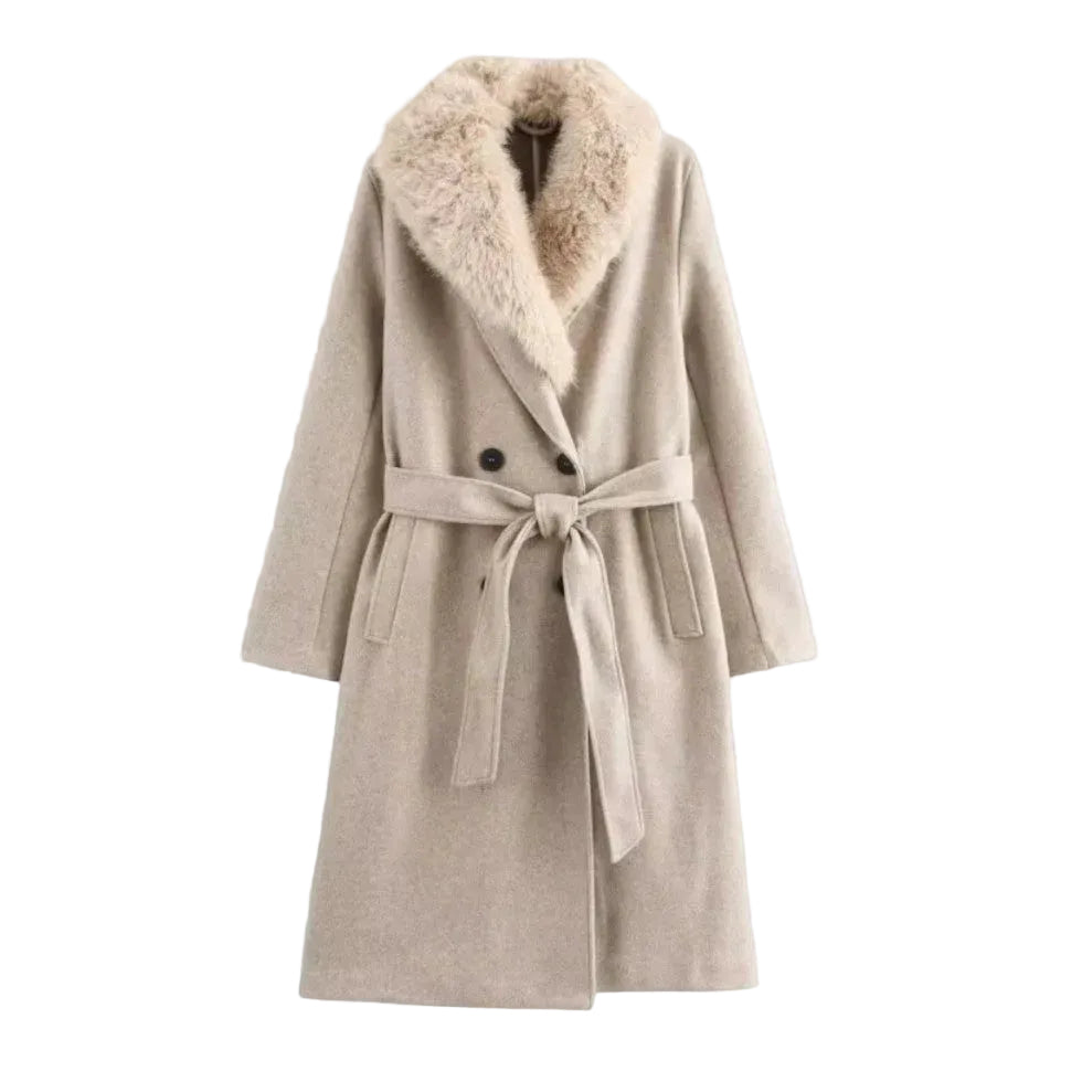Dames Trenchcoat met Luxe Bontafwerking 0