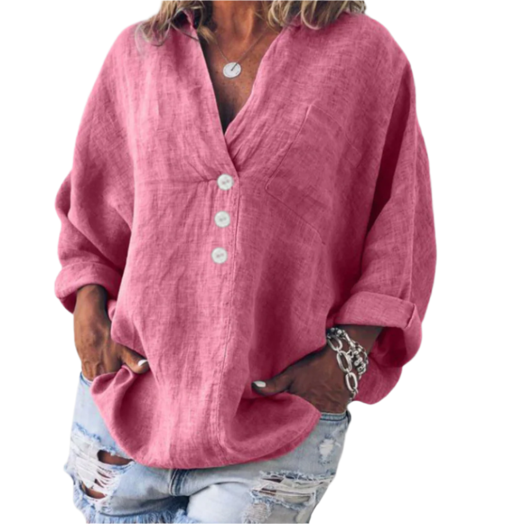 Dames Trui Casual Katoen en Lin Met Knoopdetail 0