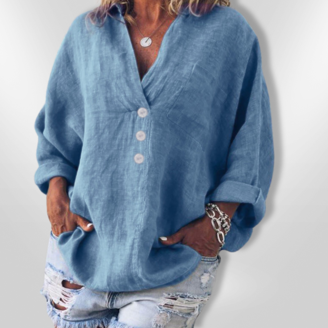 Dames Trui Casual Katoen en Lin Met Knoopdetail 1
