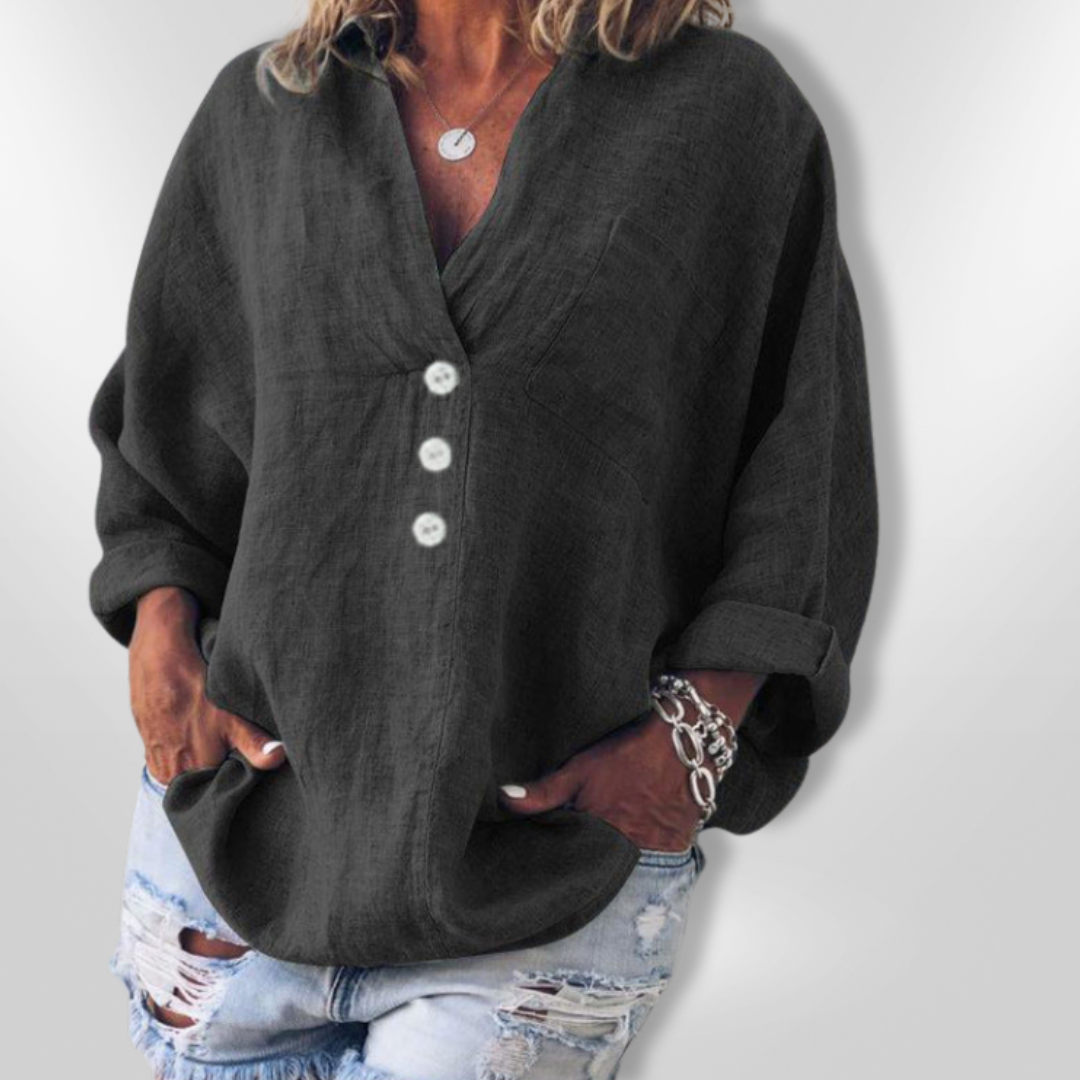 Dames Trui Casual Katoen en Lin Met Knoopdetail 2