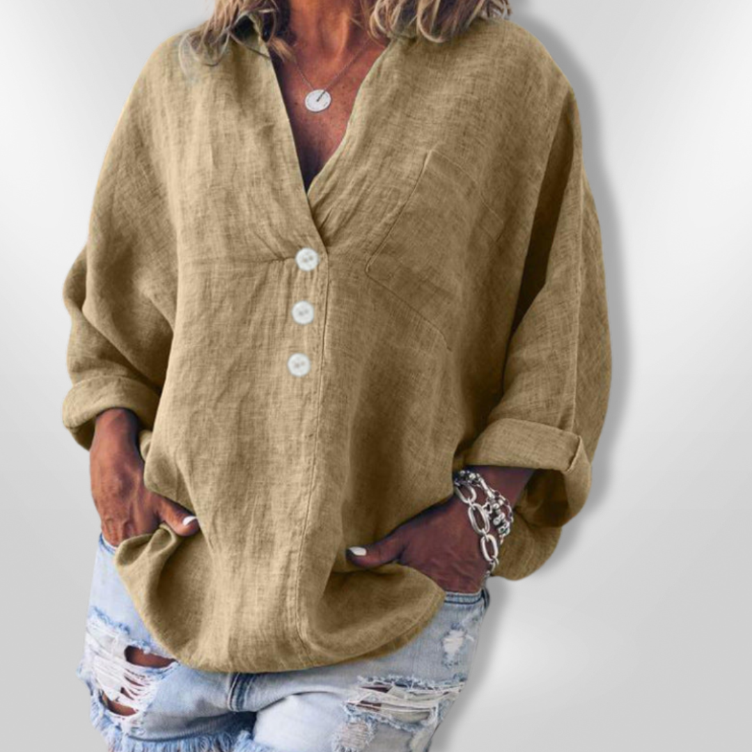 Dames Trui Casual Katoen en Lin Met Knoopdetail 3