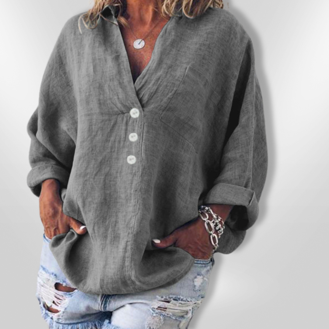 Dames Trui Casual Katoen en Lin Met Knoopdetail 4