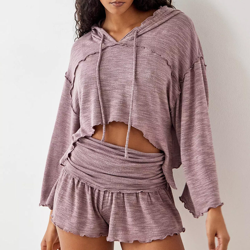 Dames Twee-Piece Set Cropped Lange Mouwen Top Hoge Taille Flowey Shorts 2
