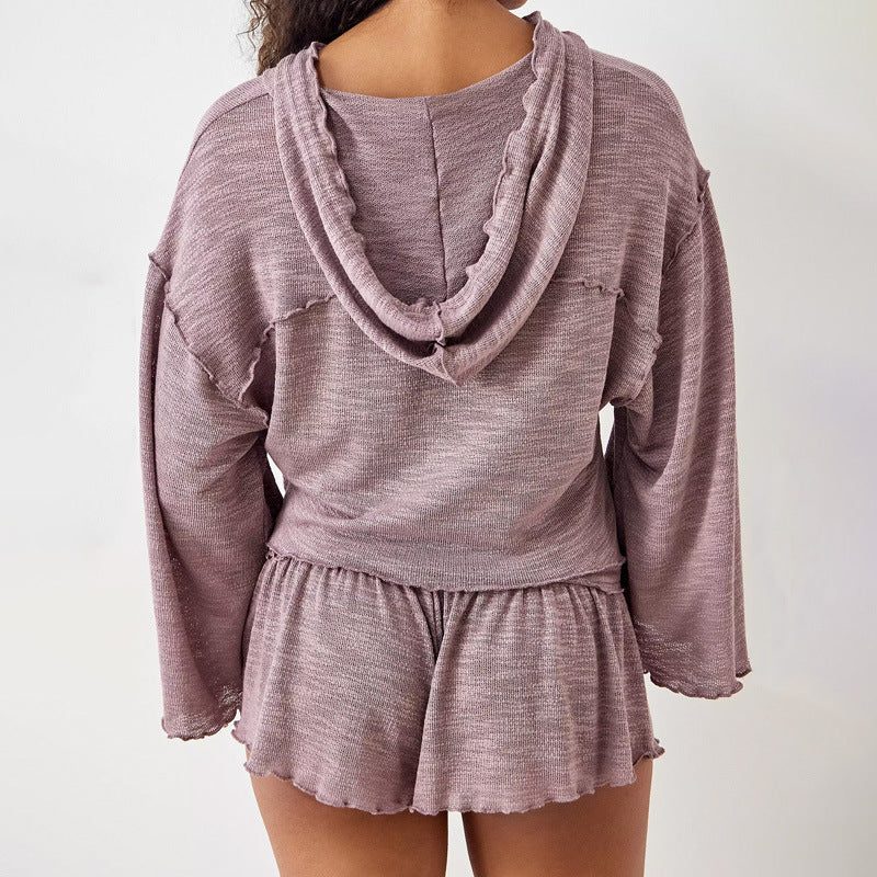 Dames Twee-Piece Set Cropped Lange Mouwen Top Hoge Taille Flowey Shorts 3